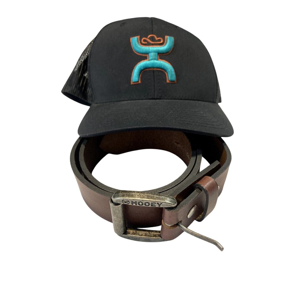 Hooey Sterling Black Hat with Blue Cowboy & belt (2 items).